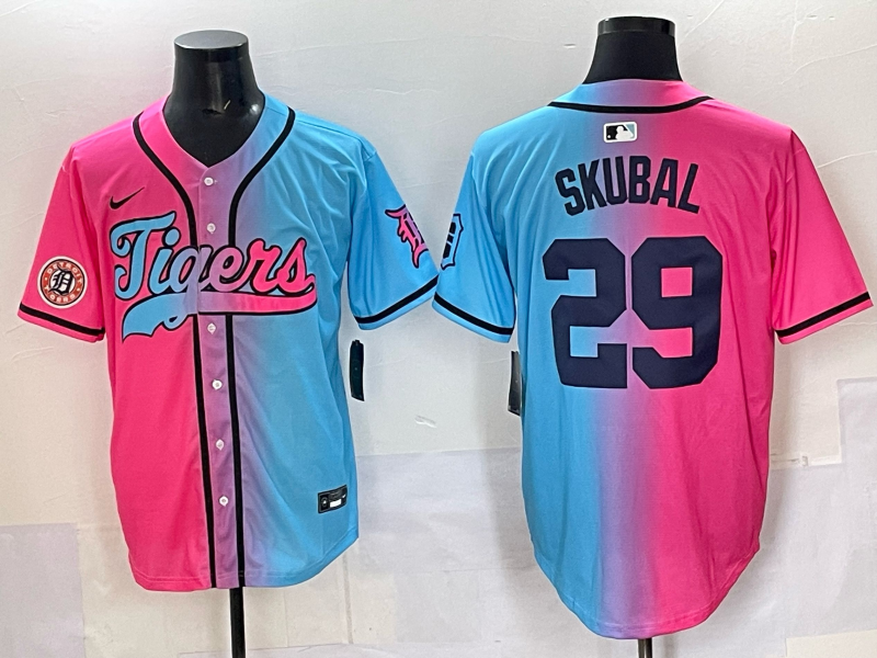 Men 2025 Detroit Tigers #29 Skubal Blue pink Game Nike MLB Jersey style 035